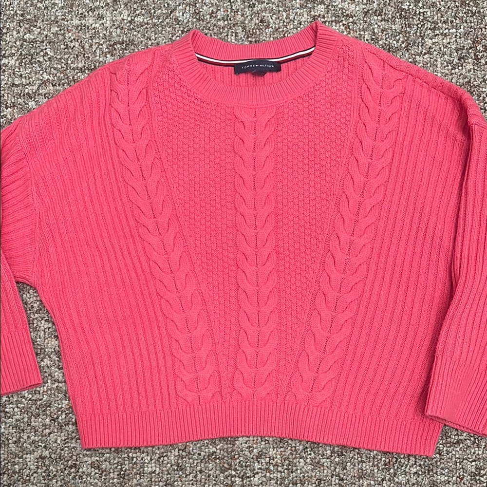 Women's Pink Cable Knit Sweater Tommy Hilfiger L
